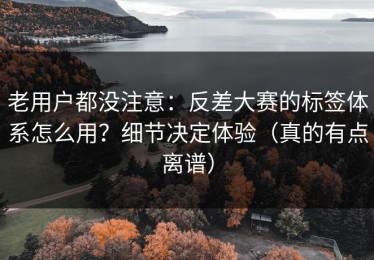 老用户都没注意：反差大赛的标签体系怎么用？细节决定体验（真的有点离谱）